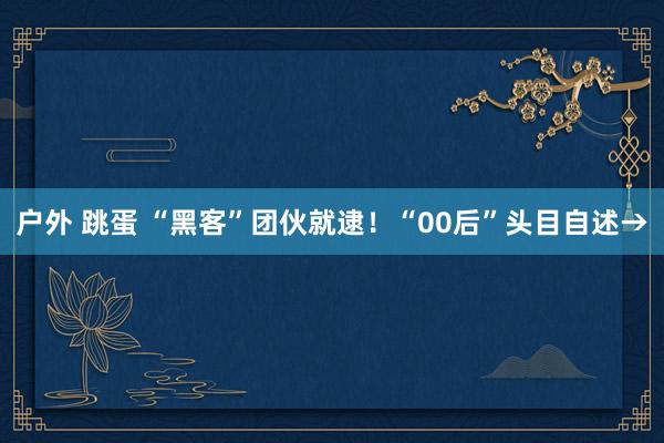 户外 跳蛋 “黑客”团伙就逮！“00后”头目自述→