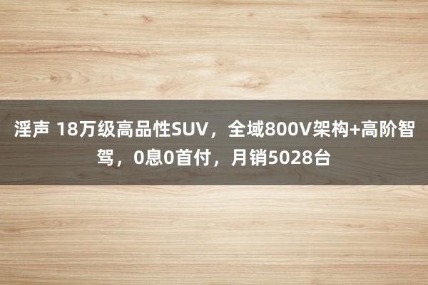 淫声 18万级高品性SUV，全域800V架构+高阶智驾，0息0首付，月销5028台