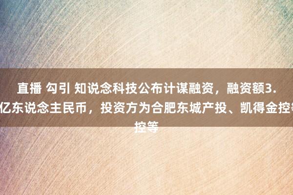 直播 勾引 知说念科技公布计谋融资，融资额3.3亿东说念主民币，投资方为合肥东城产投、凯得金控等