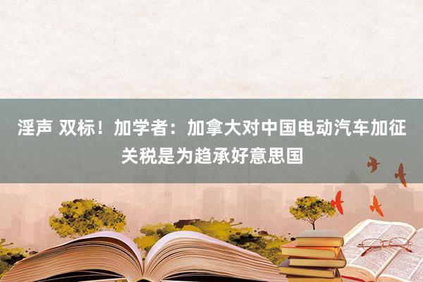 淫声 双标！加学者：加拿大对中国电动汽车加征关税是为趋承好意思国