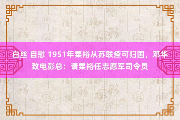 白丝 自慰 1951年粟裕从苏联痊可归国，邓华致电彭总：请粟裕任志愿军司令员