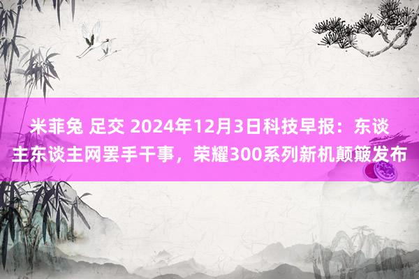 米菲兔 足交 2024年12月3日科技早报：东谈主东谈主网罢手干事，荣耀300系列新机颠簸发布