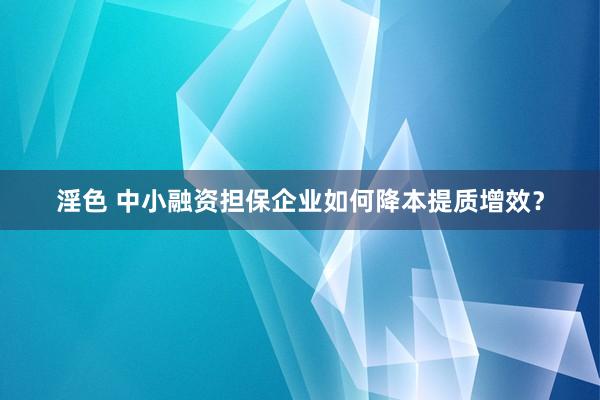 淫色 中小融资担保企业如何降本提质增效？