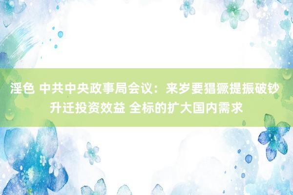 淫色 中共中央政事局会议：来岁要猖獗提振破钞 升迁投资效益 全标的扩大国内需求