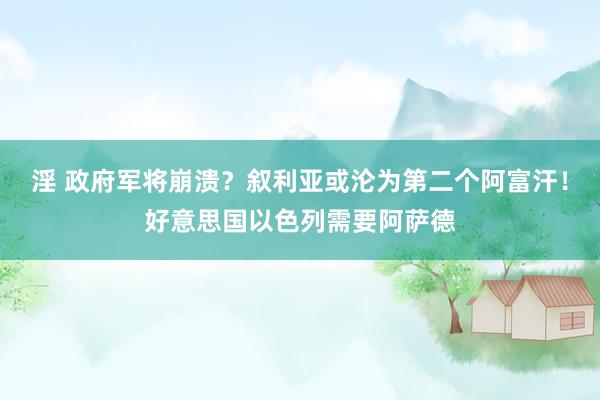 淫 政府军将崩溃？叙利亚或沦为第二个阿富汗！好意思国以色列需要阿萨德