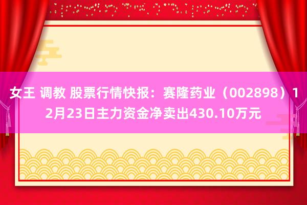 女王 调教 股票行情快报：赛隆药业（002898）12月23日主力资金净卖出430.10万元