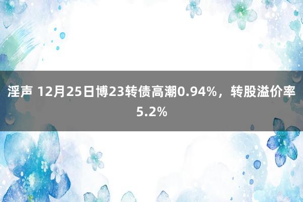 淫声 12月25日博23转债高潮0.94%，转股溢价率5.2%