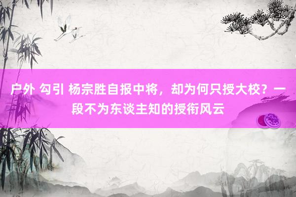 户外 勾引 杨宗胜自报中将，却为何只授大校？一段不为东谈主知的授衔风云