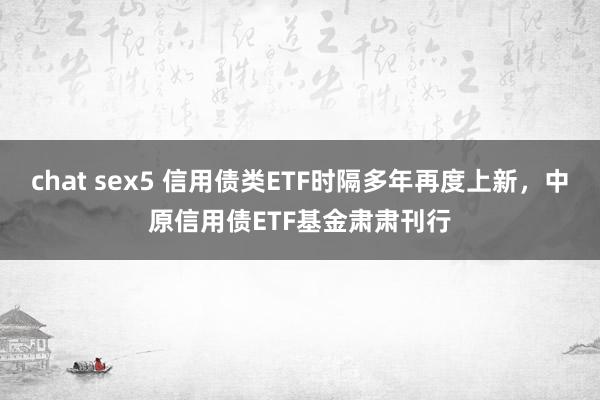 chat sex5 信用债类ETF时隔多年再度上新，中原信用债ETF基金肃肃刊行