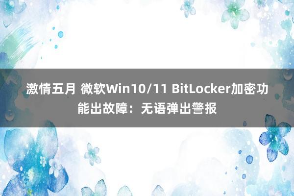 激情五月 微软Win10/11 BitLocker加密功能出故障：无语弹出警报